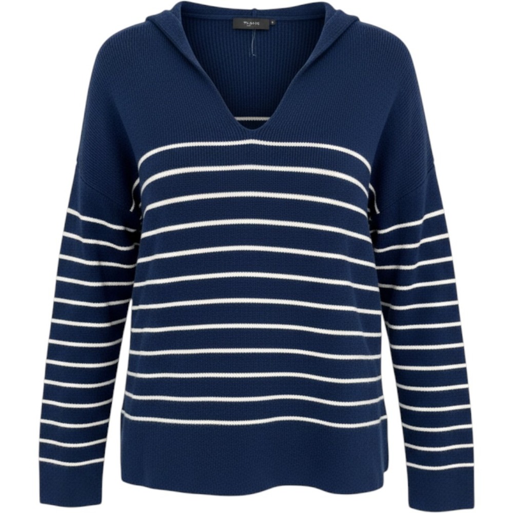 T Tahari Striped Sweater Women L Navy Coastal Preppy Parisian Minimalist Luxe